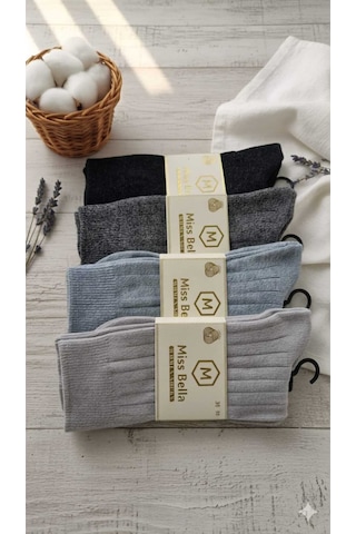 Lambswool - Penye Karışım Kadın Çorabı 36-40 Numara Asorti 4'lü Set Set 2