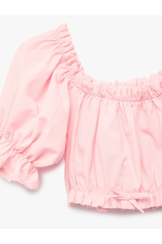 Koton Kısa Kollu Straplez Yaka Gipeli Fırfırlı Pamuklu Bluz Pembe 6skg60208aw Gül