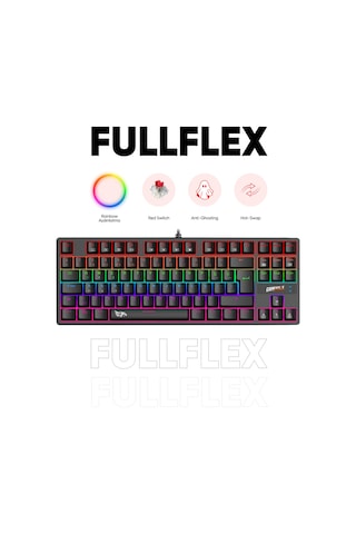 Fullflex Mekanik Klavye Gaming Klavye 87 Tuşlu Hot Swap Işıklı Türkçe Q Klavye Red Oyuncu Klavyesi