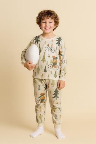 Esila Kids Erkek Çocuk Pijama Takımı Baskılı Uzun Kollu Takım 3-7 Yaş Bej