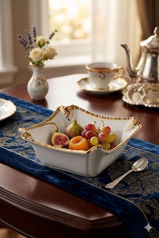 Camelia Gold Kare Salata Kasesi 22x22x7 Beyaz - Altın