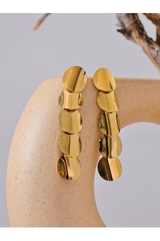 Gümüş Eetit Paslanmaz Çelik Şık Metal Yuvarlak Uzun Asılı Damla Küpe Kadınlar İçin Basit Çekici Kulak Takı Su Geçirmez Gümüş