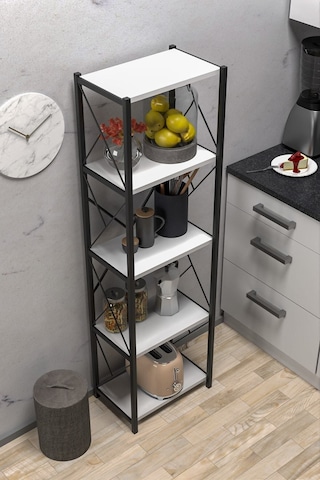 Morpanya Arfelix Metal Tekli Mutfak Rafı Malzeme Dolabı 5 Raflı Mikrodalga Fırın Rafı Çok Amaçlı Beyaz