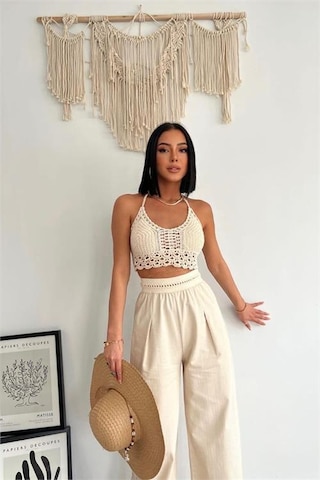 Neşeli Butik Kadın Yıkamalı Pamuk Gabardin Pantolon Nbasp7017 Bej
