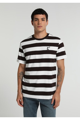 Colin's Colins Regular Fit Yuvarlak Yaka Çizgili Erkek Kahverengi Kısa Kol Tişört Cl1083024 Q1.v1 Brw