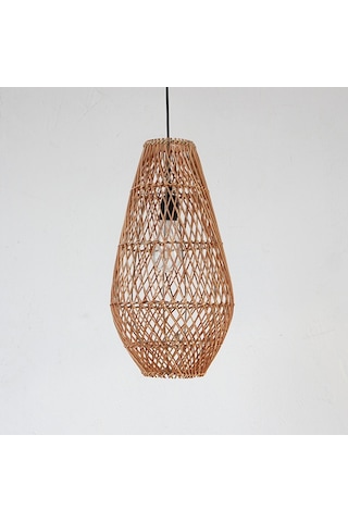 Bohem Etnik Doğal Hasır Doğal Rafya Bambu & Rattan Handmade Dekoratif Sarkıt Saçaklı Avize 26x65 Cm-9081498449442 Kahverengi