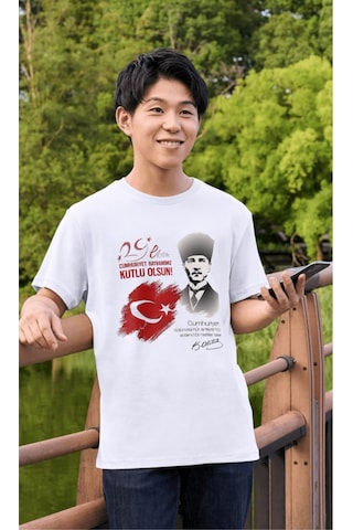 Alpşan Ticaret 29 Ekim Tişört 101. Yıl Tişört Cumhuriyet Bayramı T-shirt Beyaz