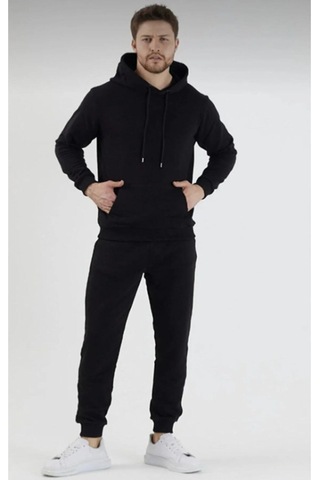 Hırsch Kapüşonlu Siyah Eşofman Takımı Unisex Oversize 2 Iplik Siyah