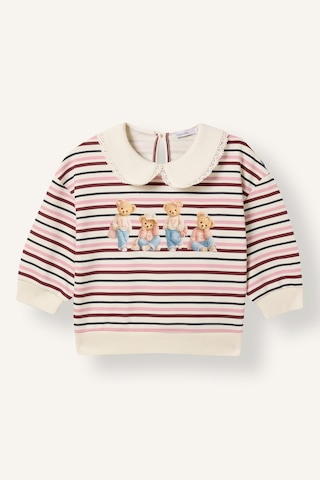 Defacto Bebe Yaka Çizgili Ayıcık Baskılı Sweatshirt Kız Bebek I7726a526wner98 Ekru-er98