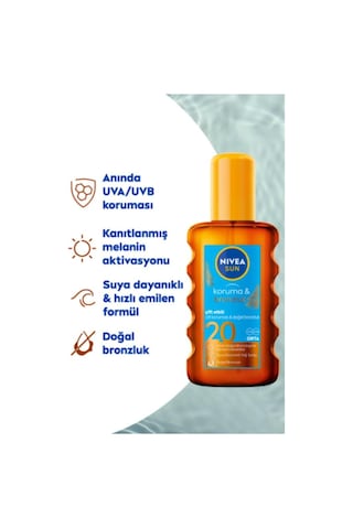Sun Spf20 Güneş Koruyucu Ve Bronzlaştırıcı Vücut Yağı 200ml, Doğal Bronzluk,suya Dayanıklı