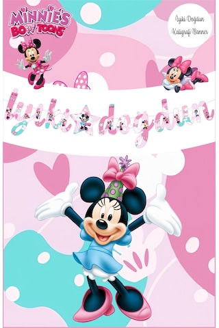Minnie Mouse Temalı İyiki Doğdun Kaligrafi Banner Tüm Yaşlar