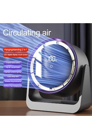 Honmex Usb Usb Dizüstü Ev Dormitory Fan - Gri - Elektrikli, 5 Hızlı Ayarlanabilir, Sessiz, Led Ekranlı, Taşınabilir, Invisible Blade