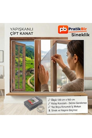 Pratikbir Sineklik / Kolay Kurulum Çift Kanat Pencere İçin