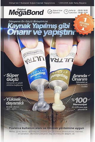 Megabond 1+1 Pk. Çift Karışım Soğuk Kaynak Macun Yapıştırıcı 40Gr N11.6585