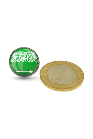 Suudi Arabistan Saudi Arabia Bayrak Rozeti - Paslanmaz Çelik Küçük Yaka Rozeti Çok Renkli