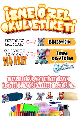 Okul Etiketi Kalem Defter Etiketi İsme Özel Etiket Set11