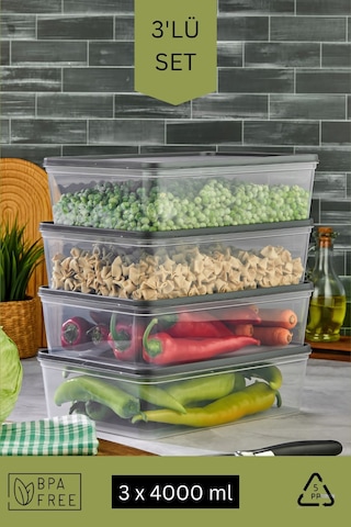 Mikrodalga Ve Derin Dondurucuya Uygun Freshkeep Saklama Kabı 3'lü Set - Gri / 3 4000 Ml Gri