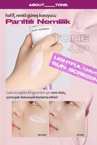 About Tone Şeftali Pembe Aydınlatıcı Ton Eşitleyici Vegan Güneş Kremi ABOUT TONE Lightful Toneup SunScreen 50ml