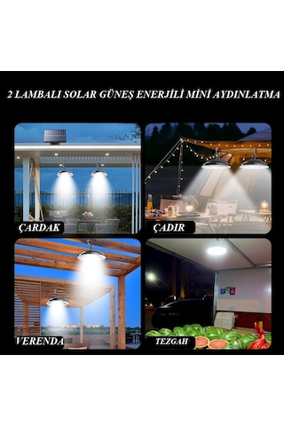 Kumandalı 2 Ledli Solar Lamba Çardak Çadır , Verenda Aydınlatması Mini Güneş Enerjili Çardak Lambası 1