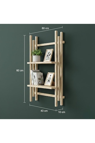 Köknar Masif Ahşap Duvar Rafı - 60x40 Cm Yapışkanlı Raf - Demonte Dekoratif Kitaplık Bej