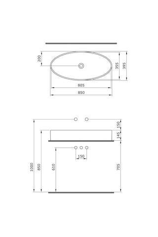 Bocchi Vessel Elips Çanak Lavabo 85 CM P. Siyah 1014-005-0125