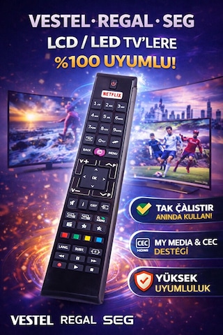 Vestel Regal Seg Netflix Tuşlu Tv Kumandası Lcd Led Tüm Modelle