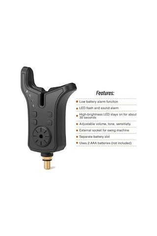 Artfulabode Zili Uyarı Tutma Siyah Ses Ses Led Isırma Isırma Işıklarla Göstergesi Elektronik Balık Alarmı Jh Siyah