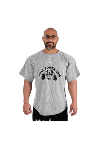 Full Power Gym Oversize Ragtop Spor Tişört Beyaz Çizgili