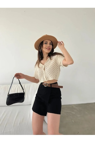 Kemerli Şort Etek - Siyah