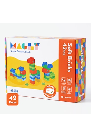 Magly Soft Bricks Yumuşak Yapı Blokları - Çocuklar İçin Renkli Esnek 42 Parça Yapı Blok Seti