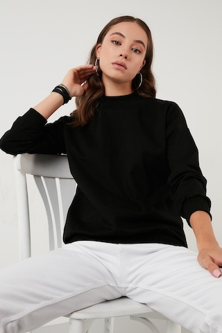 Lela Pamuklu Dik Yaka Basic Örme Bayan Sweat 5863323 Siyah