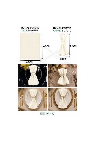 Kumaş Peçete 50'li Paket Peçete Halka Hediyeli Tam 100 Parça Krem Krem