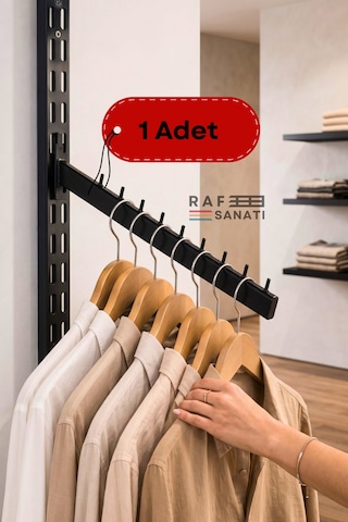 1 Adet - Konik Dikmeye Geçme Eğimli Baston Askı 40 Cm - Mağaza Raf Askılık Aparatı Siyah