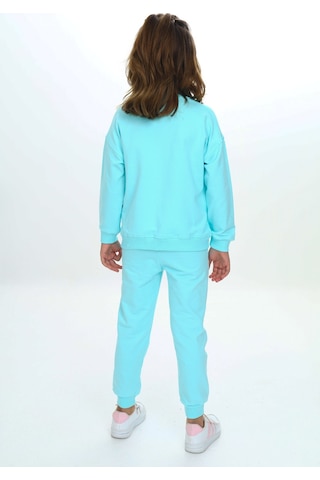 Toontoy Kids Toontoy Kız Çocuk 2'li Takım Baskılı Bisiklet Yaka Kolu Fırfırlı Sweatshirt & Beli Paçası Lastikli Cepli Jogger Eşofman Altı - 2 İplik Su Yeşili