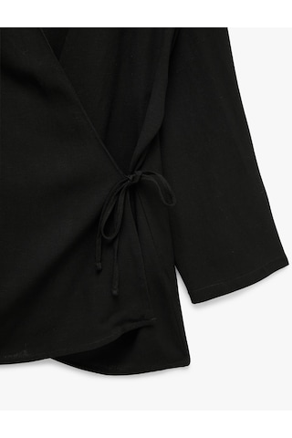 Koton Keten Karışımlı Yandan Bağlama Detaylı Kruvaze Kimono Siyah 6sak50004pw