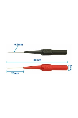 2 Adet İğne Tip Multimetre Test Prob Ucu 30V 1A Banana Uyumlu İzoleli Paslanmaz Çelik Ölçüm Pini