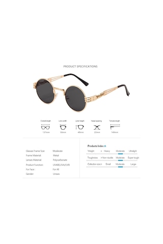 Retro Steampunk Yuvarlak Metal Güneş Gözlüğü Erkekler Ve Kadınlar İçin Bahar Bacak Renkli Gözlük Uv400 N4 Altın Gri