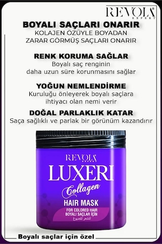 Revola Luxeri Boyalı Saçlar İçin Tuzsuz Saç Maskesi 500 Ml Kolajen