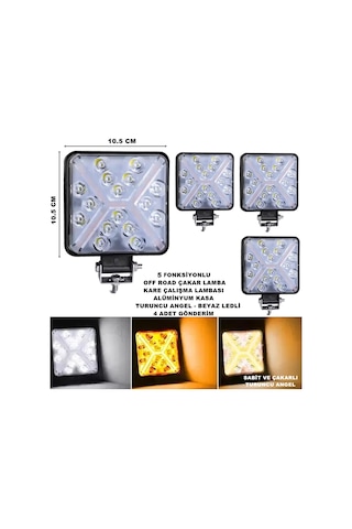 Off Road LED TURUNCU Çakar-BEYAZ Led 5 Fonksiyon 10,5x10,5cm 4ADT