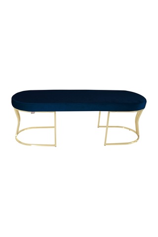Viego Gold Smooth- Mavi Kapitoneli Model Puf & Bench & Koltuk- Oturak-uzun Makyaj Puff-yatak Odası Ucu &önü