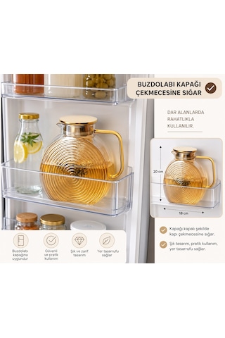 Borosilikat Cam Füme Salyangoz Desenli Filtreli Sürahi 2500 Ml Buzdolabı Kapağına Uygun Isıya Dayanıklı Çay & Deto
