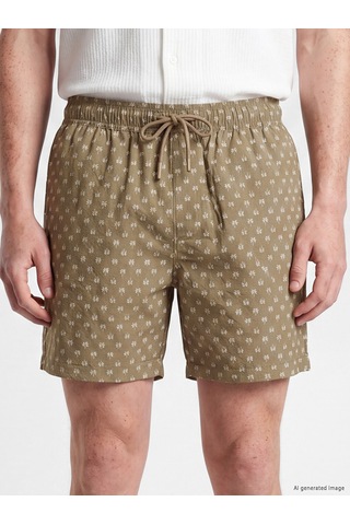Lcw Swımwear Bej Kısa Boy Desenli Erkek Deniz Şortu