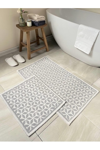 Pasific Doğal Pamuklu 2'li Banyo Paspas & Halı 60x100+50x60 Cm - Gri Gri