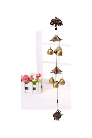 Feng Shui Metal Rüzgar Çanı Iki Katlı Bereket Filleri 6 Çan