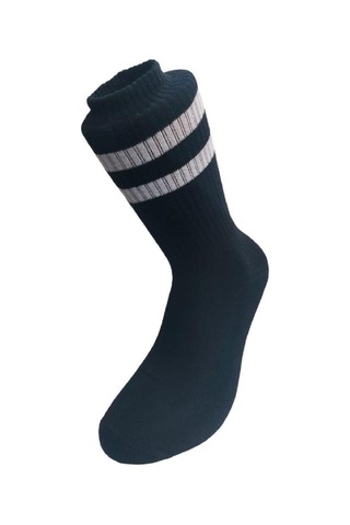 ŞERİT DESENLİ PAMUKLU HAVLU SOKET ÇORAP - SİYAH Siyah