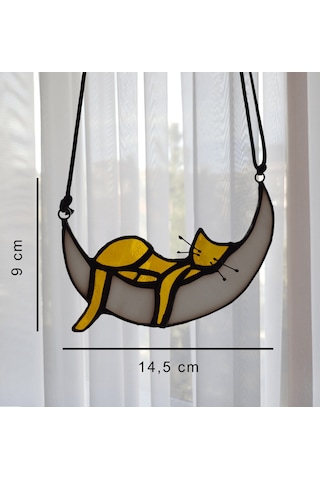 Cam Vitray Pencere Dekorasyonu, Gerçek Cam, Uyuyan Kedi