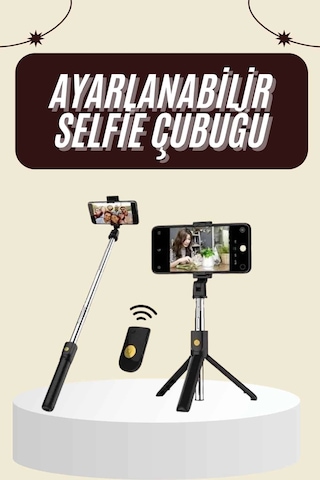Cep Telefonu Tripod Standı Manyetik Selfie Sopa Bluetooth Uzaktan Kumandalı Çok Renkli