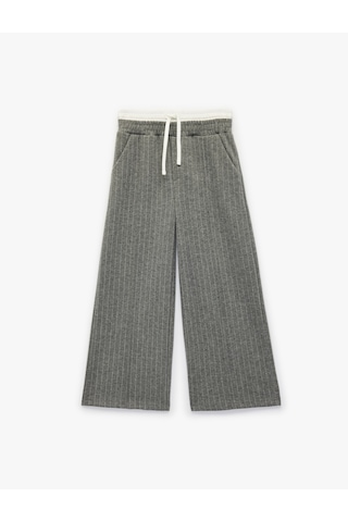 Koton Beli Bağlamalı Bol Paça Çizgili Pantolon Gri Çizgili 6skg40076ak Gri