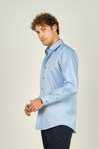 Figs Erkek Slim Fit Uzun Kollu Pamuklu Parlak Kumaş Gömlek 0013 Mavi Mavi