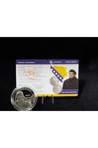 Aliya İzzetbegoviç Gümüş Sikkesi Darphane, 925 Ayar, Proof Hatıra Para